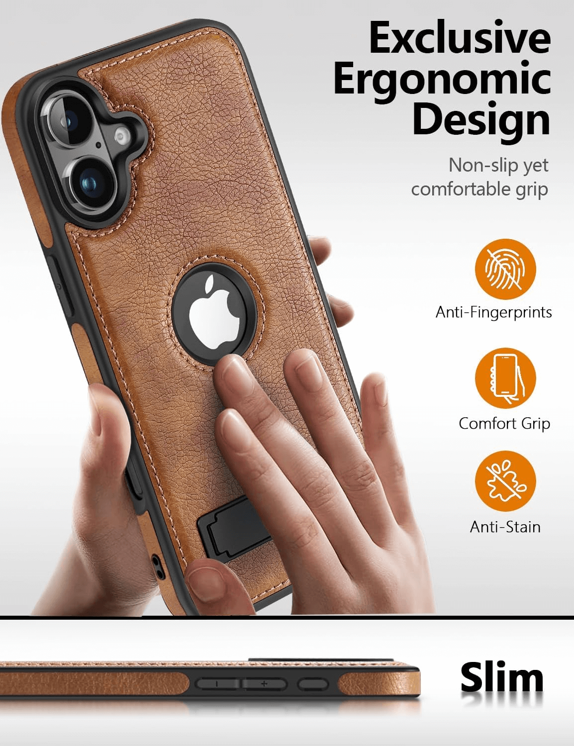 iphone 16 plus leather case brown