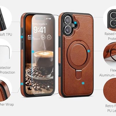 iphone 16 Plus leather case With Ring Stand