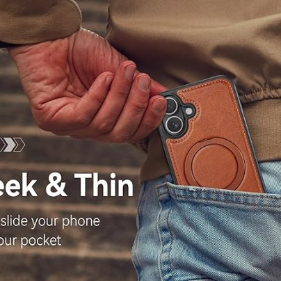 iphone 16 Plus leather case With Ring Stand
