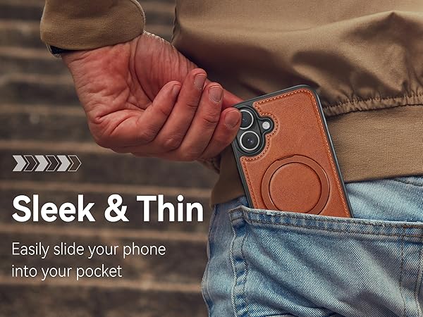 iphone 16 Plus leather case With Ring Stand