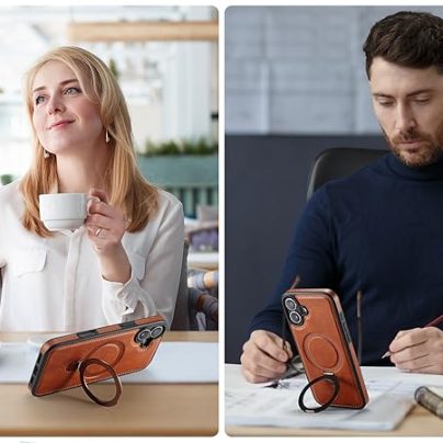 iphone 16 Plus leather case With Ring Stand
