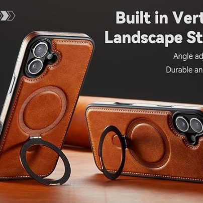 iphone 16 Plus leather case With Ring Stand