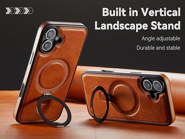 iphone 16 Plus leather case With Ring Stand