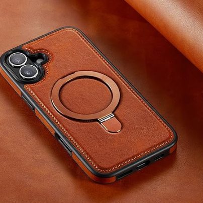 iphone 16 Plus leather case With Ring Stand