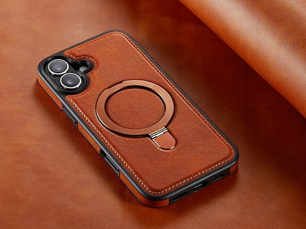 iphone 16 Plus leather case With Ring Stand