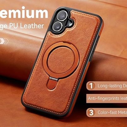 iphone 16 Plus leather case With Ring Stand