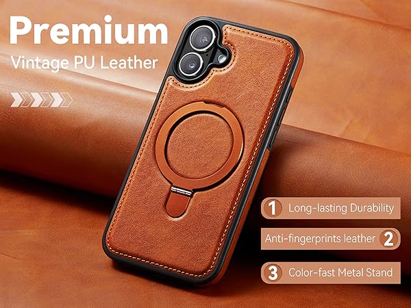 iphone 16 Plus leather case With Ring Stand