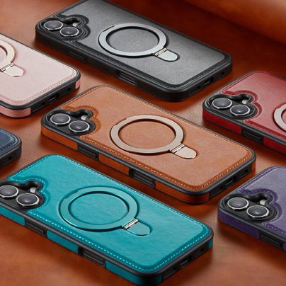 iphone 16 Plus leather case With Ring Stand