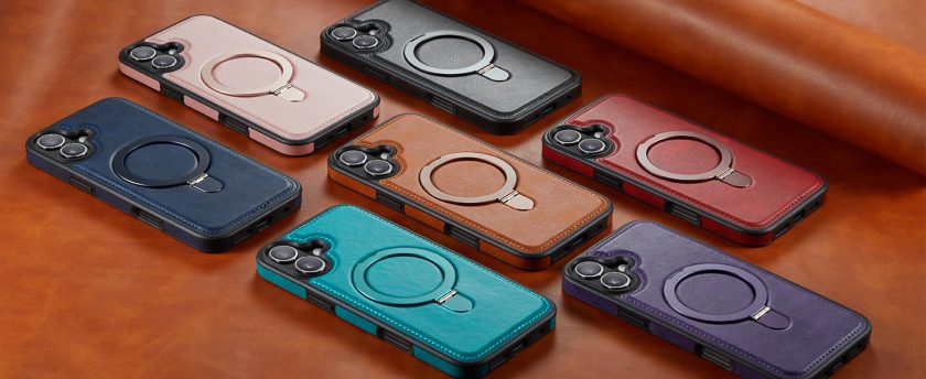 iphone 16 Plus leather case With Ring Stand