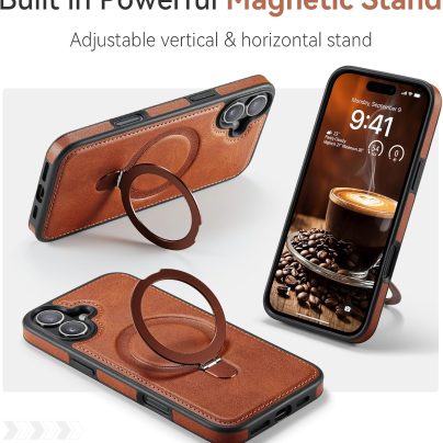 iphone 16 Plus leather case With Ring Stand