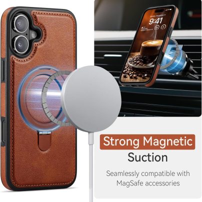 iphone 16 Plus leather case With Ring Stand