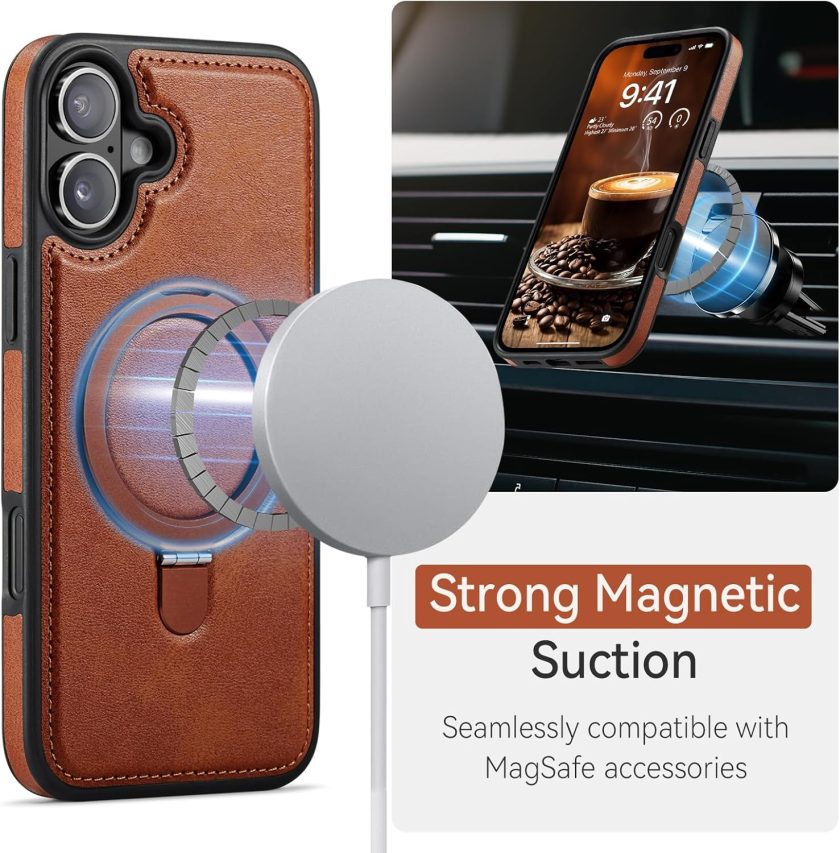 iphone 16 Plus leather case With Ring Stand