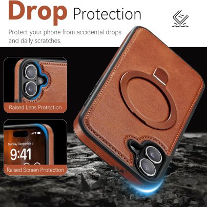 iphone 16 Plus leather case With Ring Stand