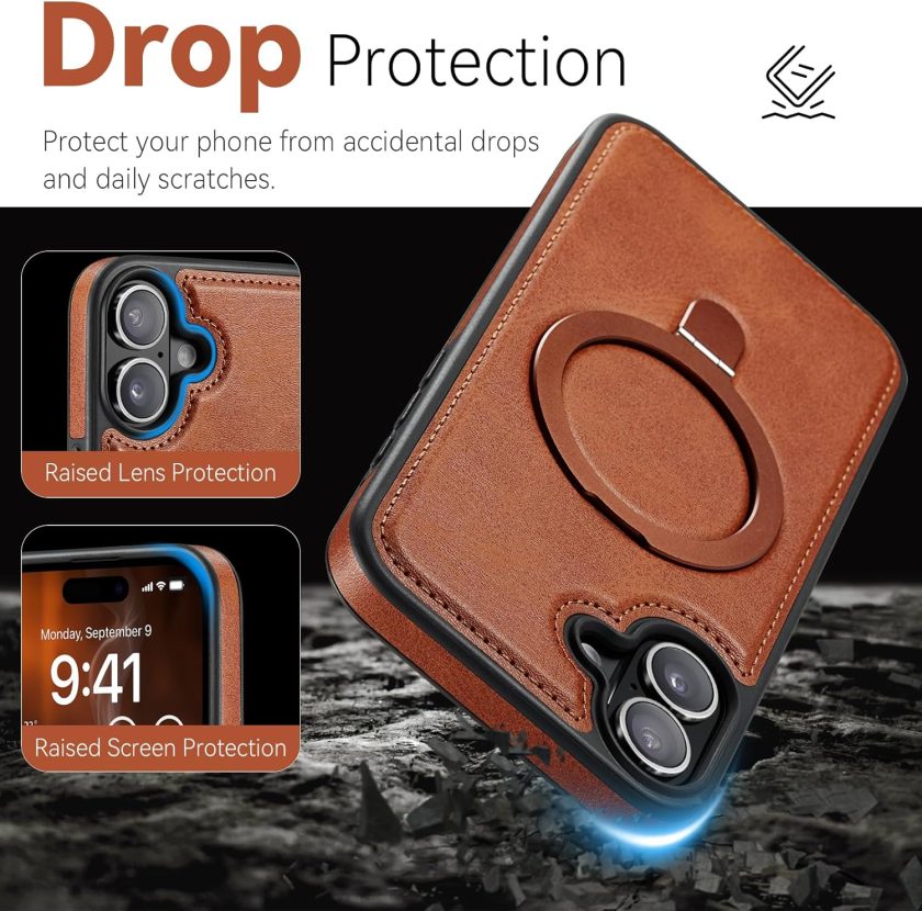 iphone 16 Plus leather case With Ring Stand