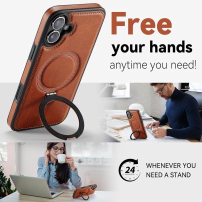 iphone 16 Plus leather case With Ring Stand