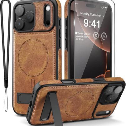 iPhone 17 Pro Max Leather Case With Kickstand