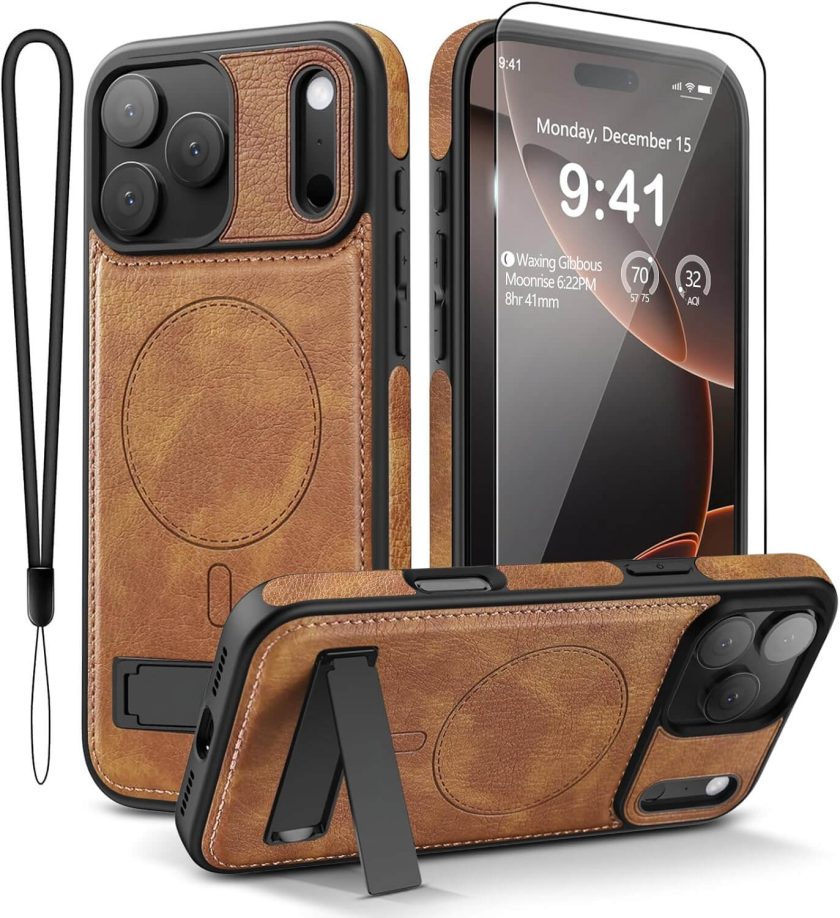 iPhone 17 Pro Max Leather Case With Kickstand
