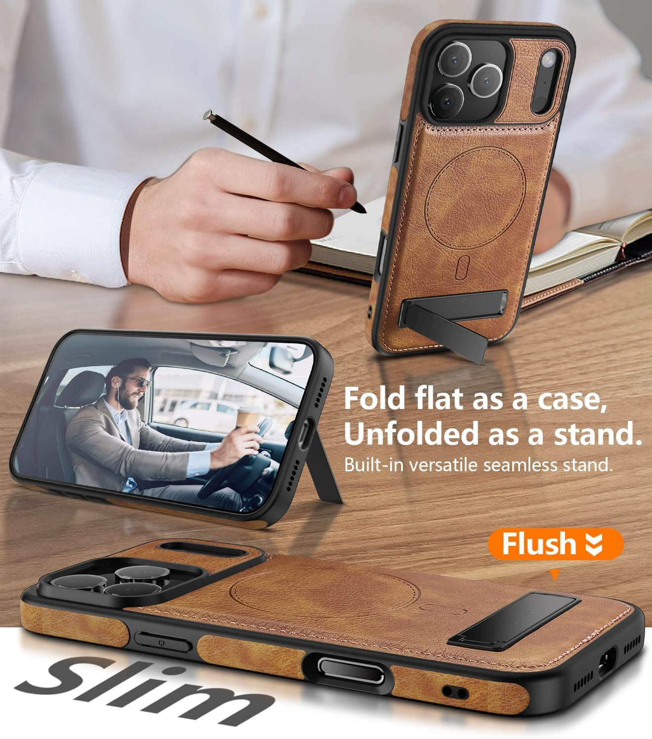 iPhone 17 Pro Max Leather Case With Kickstand