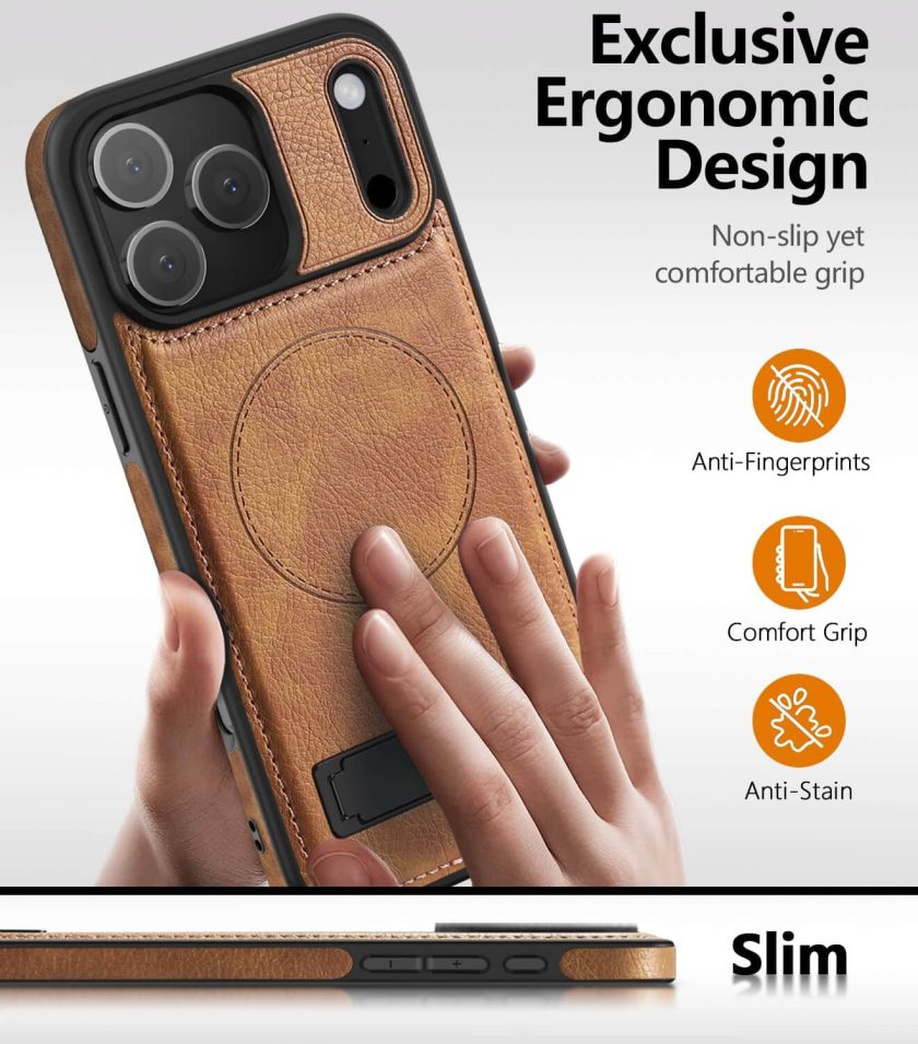 iPhone 17 Pro Max Leather Case With Kickstand