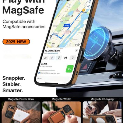 iPhone 17 Pro Max Leather Case With Kickstand