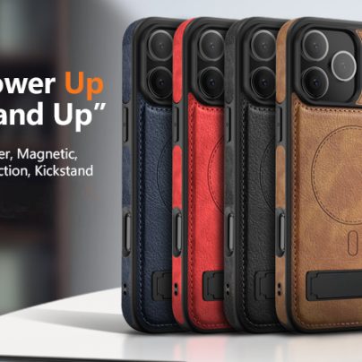 iPhone 17 Pro Max Leather Case With Kickstand
