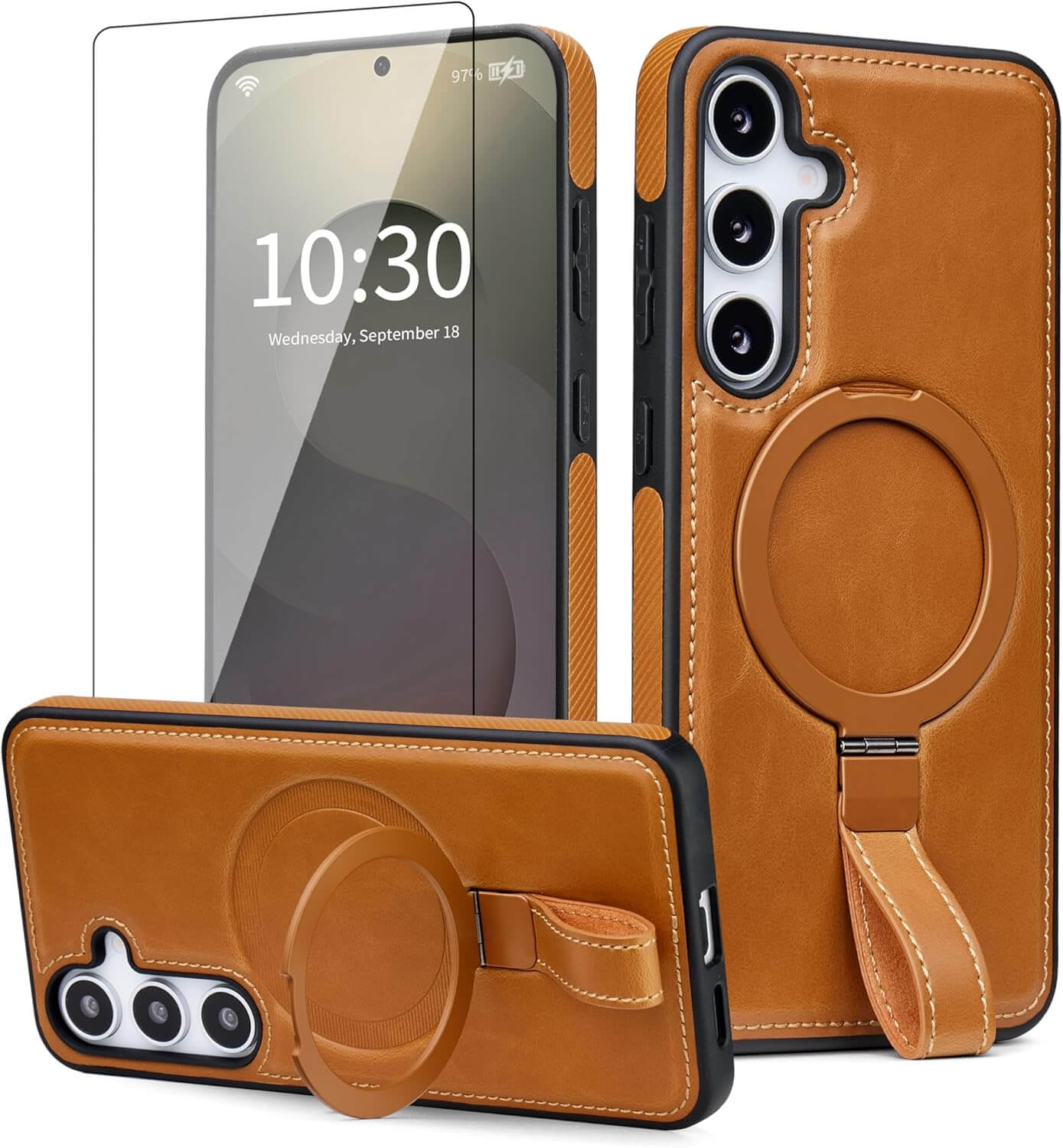 Samsung S21 Plus Leather Case With Ring Stand