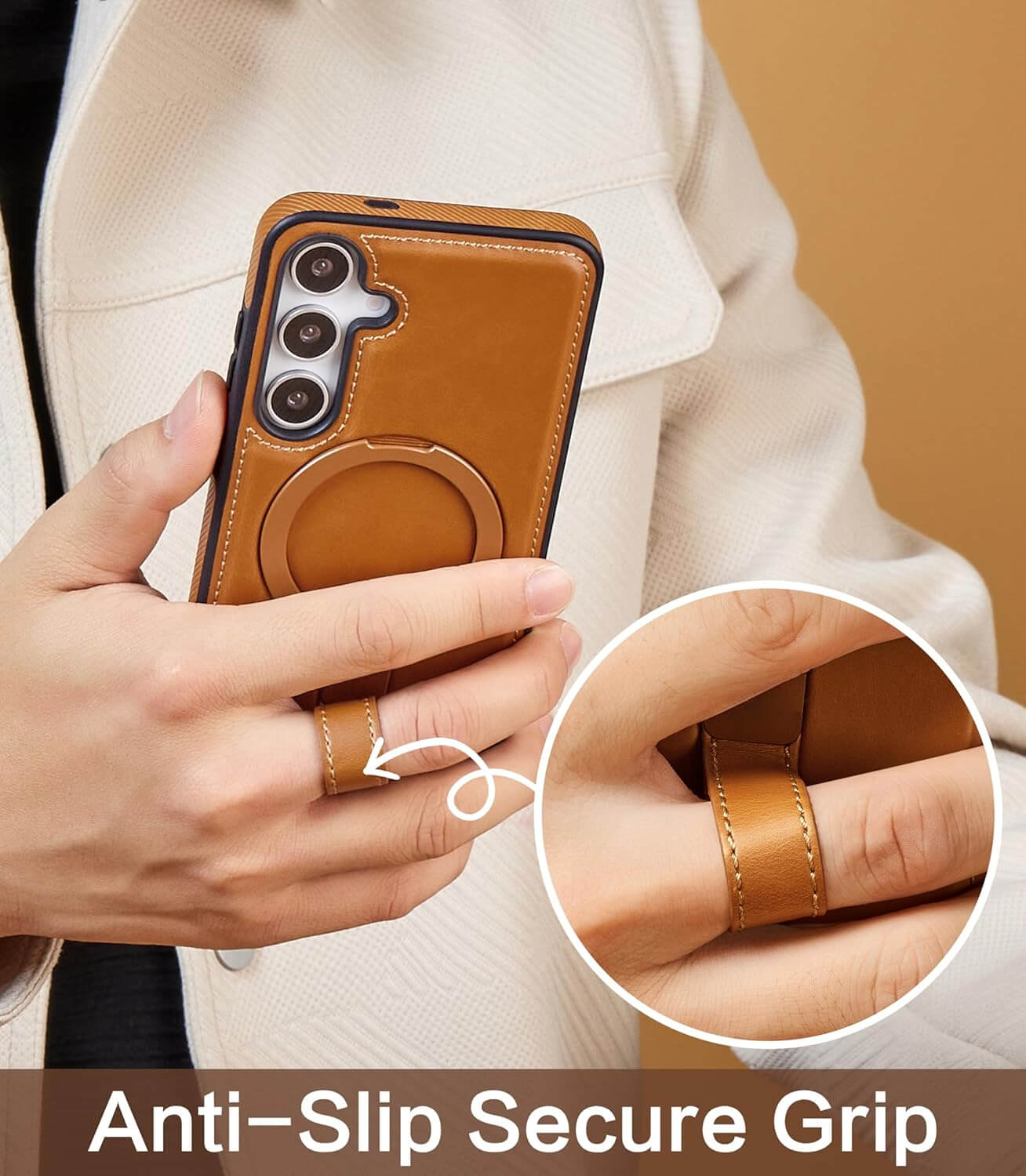Samsung S21 Plus Leather Case With Ring Stand