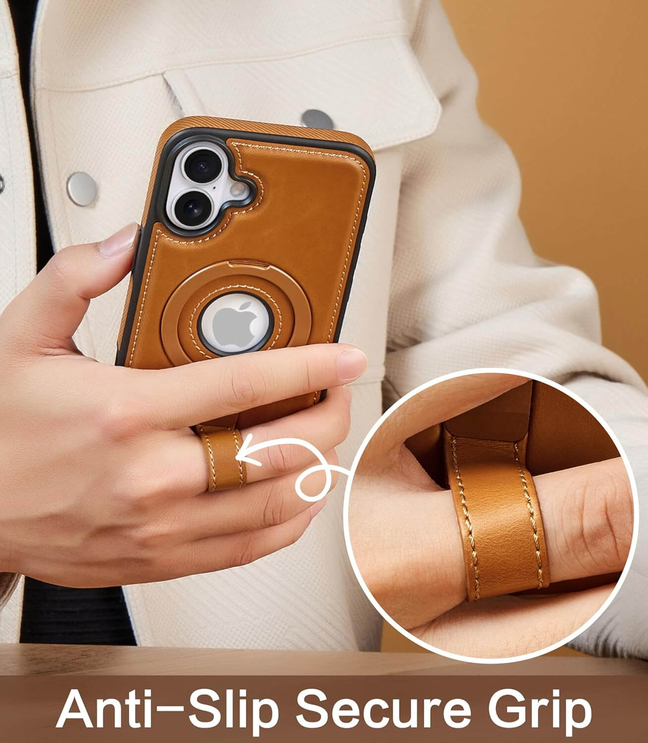 iPhone 17 Leather Case With Ring stand