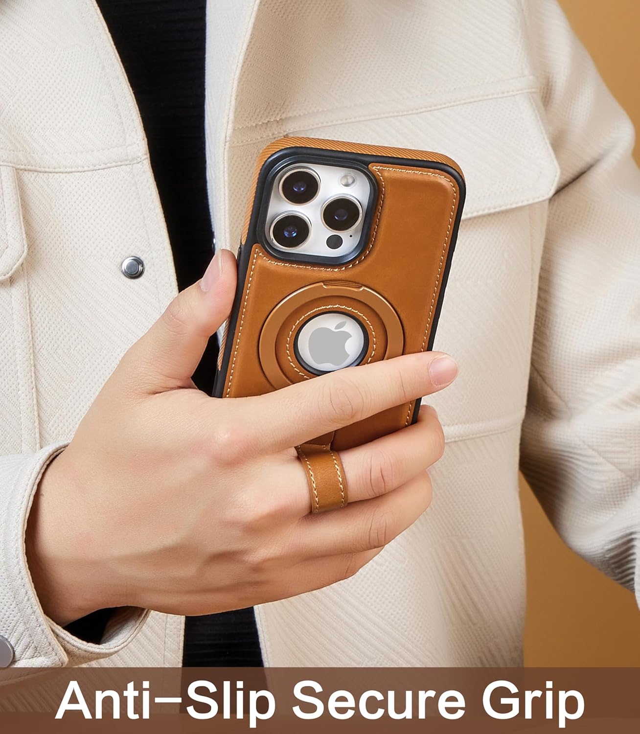 iPhone 13 Pro Max Leather Case With Ring stand