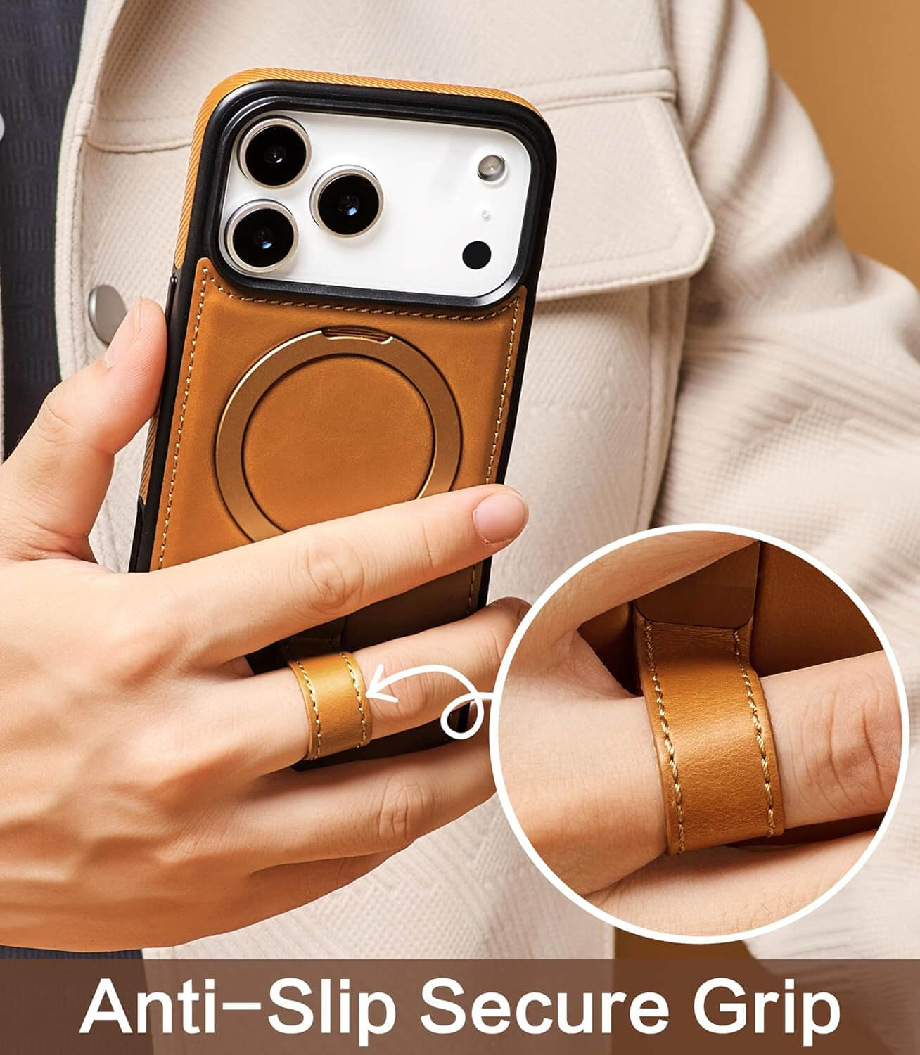 iPhone 17 Pro Max Leather Case With Ringstand