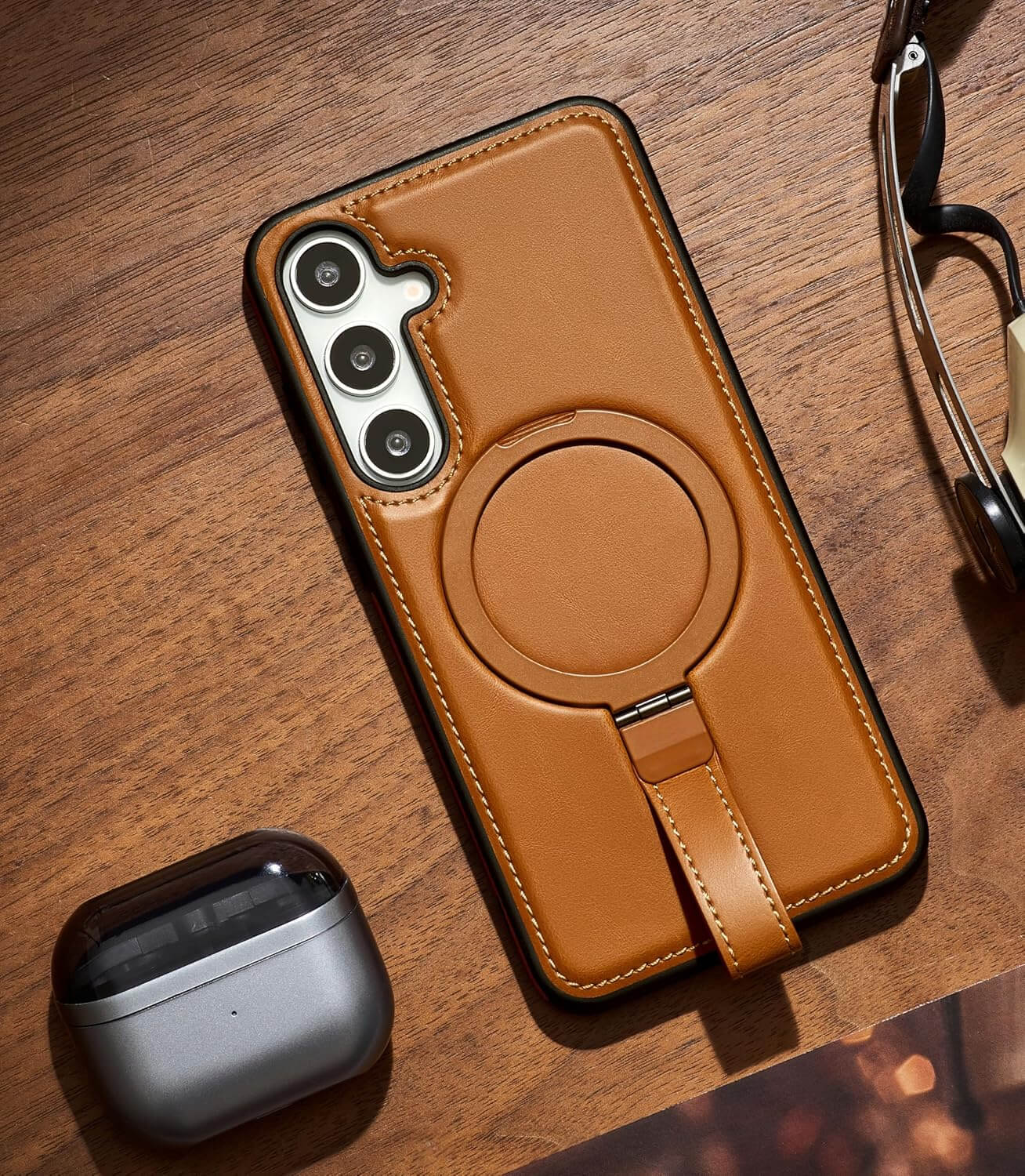Samsung S21 Plus Leather Case With Ring Stand