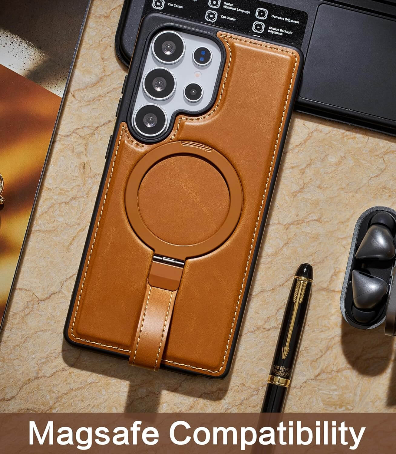 Samsung S21 Ultra Leather Case With Ringstand
