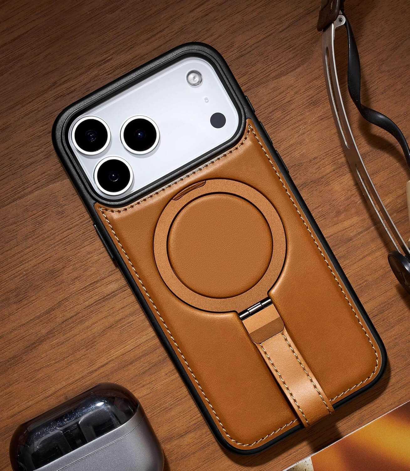 iPhone 17 Pro Max Leather Case With Ringstand