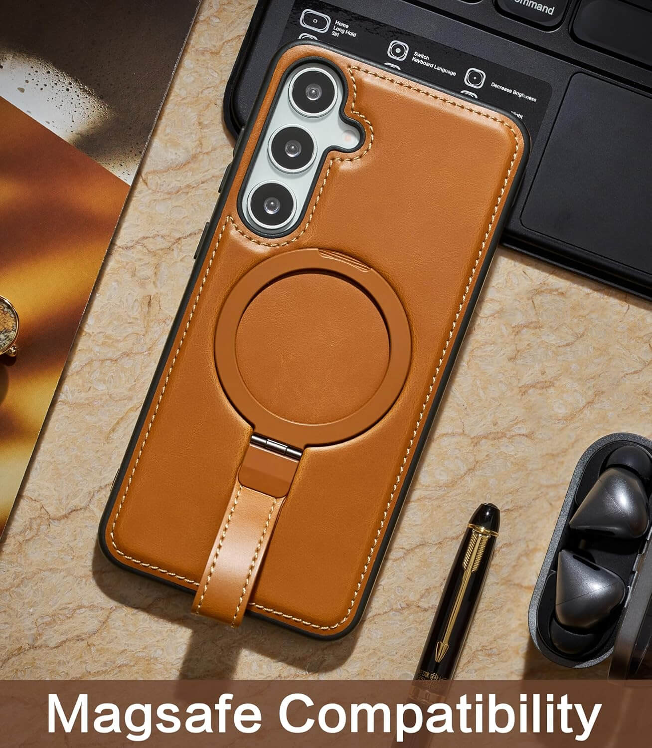 Samsung S21 Plus Leather Case With Ring Stand