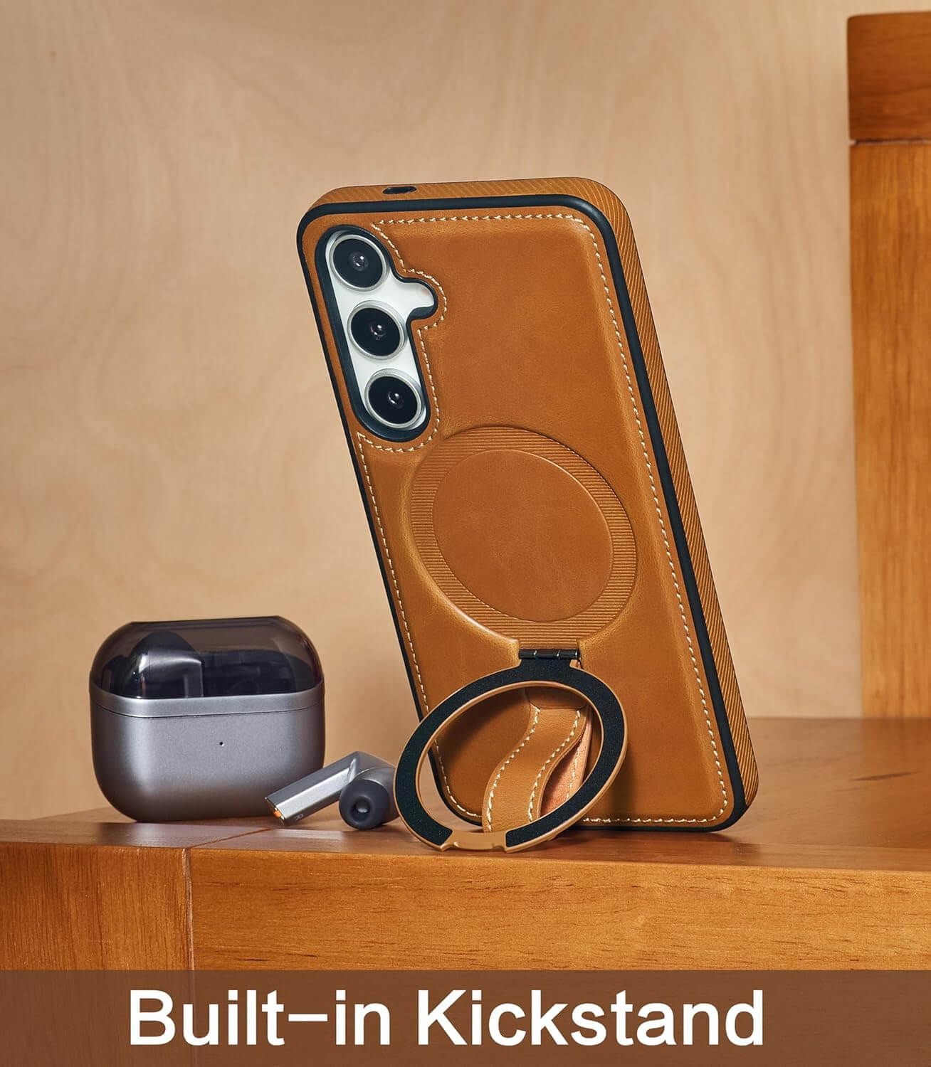 Samsung S21 Plus Leather Case With Ring Stand