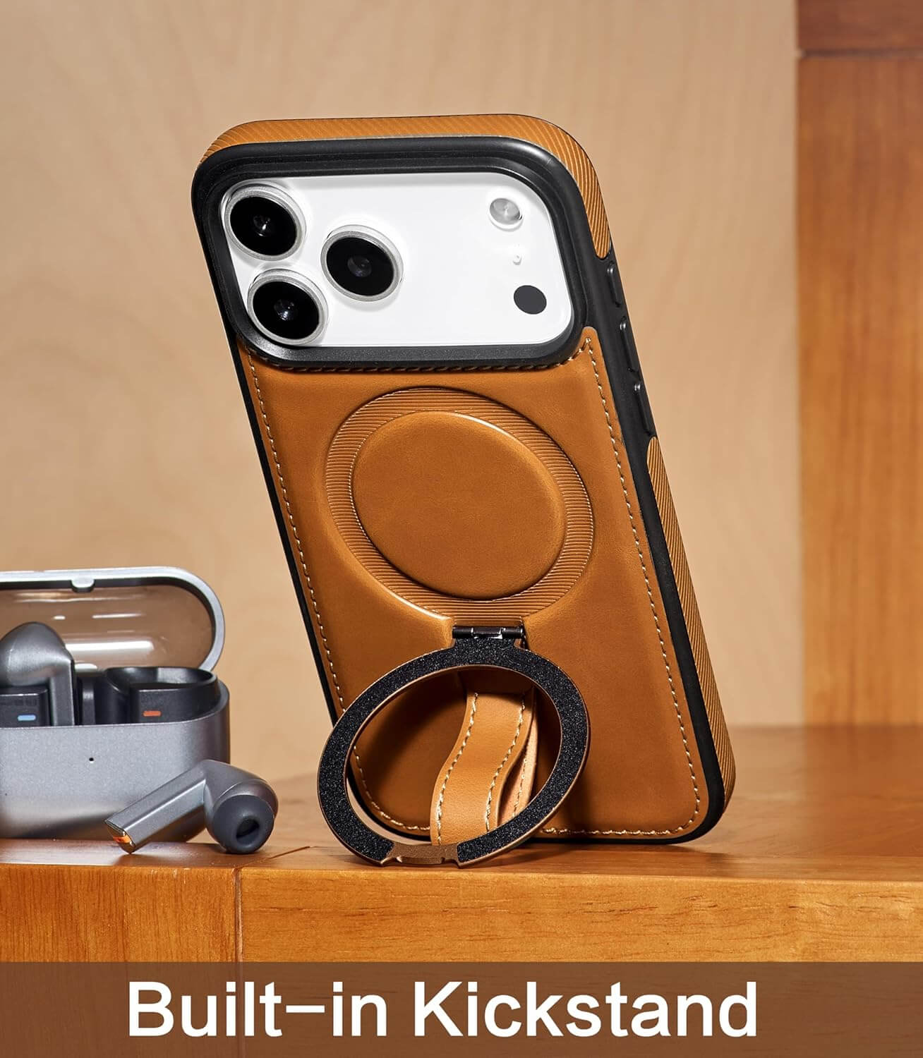 iPhone 17 Pro Max Leather Case With Ringstand