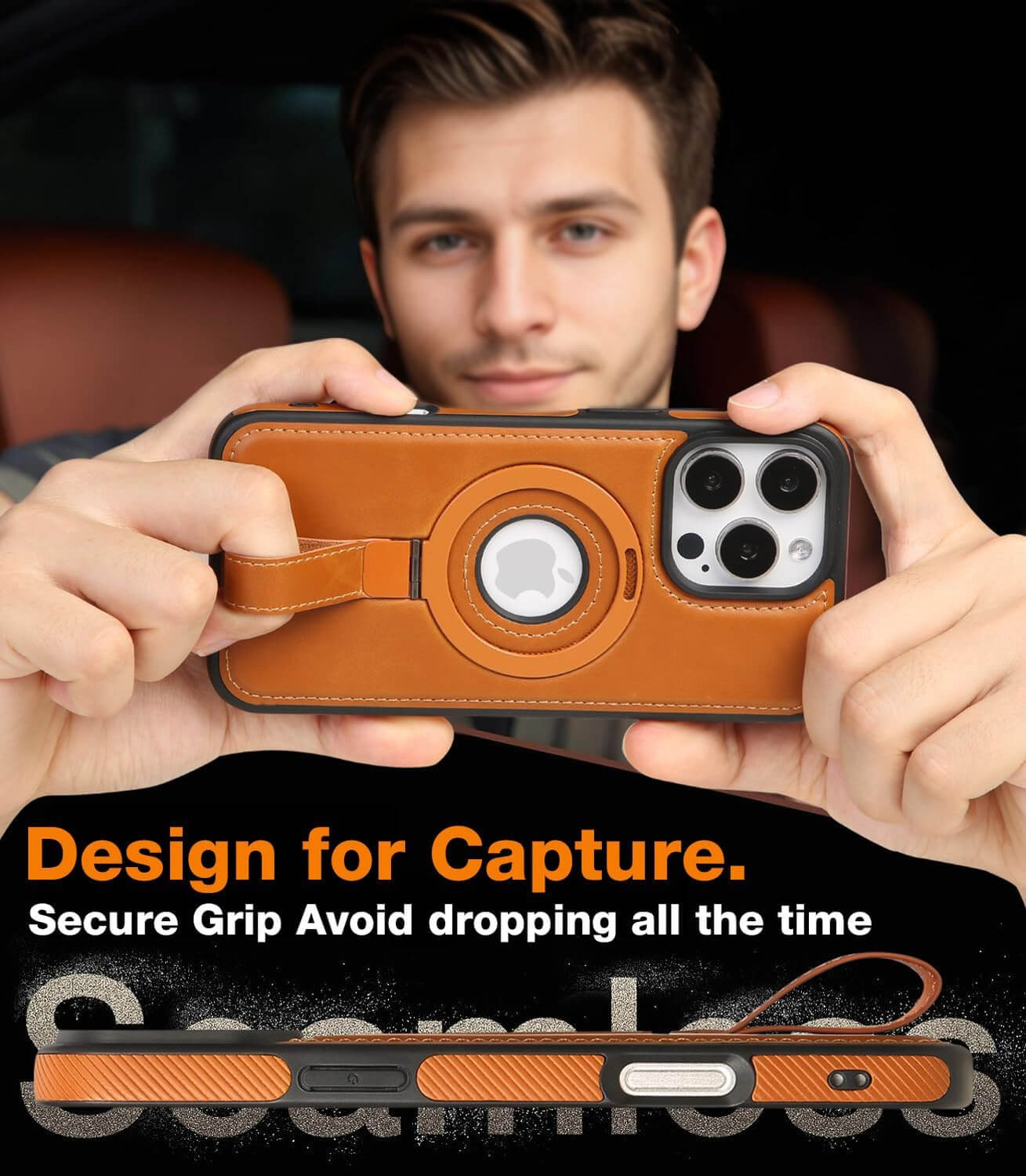 iPhone 16 Pro Max Leather Case With Ring stand