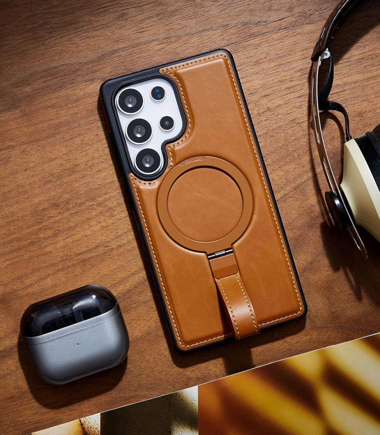 Samsung S21 Ultra Leather Case With Ringstand