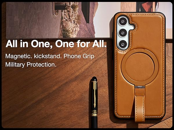 Samsung S21 Plus Leather Case With Ring Stand